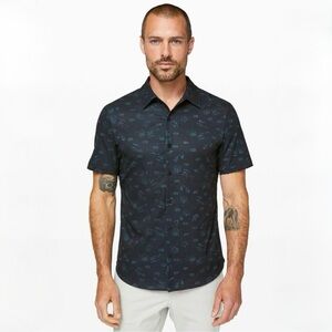 Lululemon Shirt Mens Medium Black Airing Easy Ventlight Mesh Geometric AOP Camp